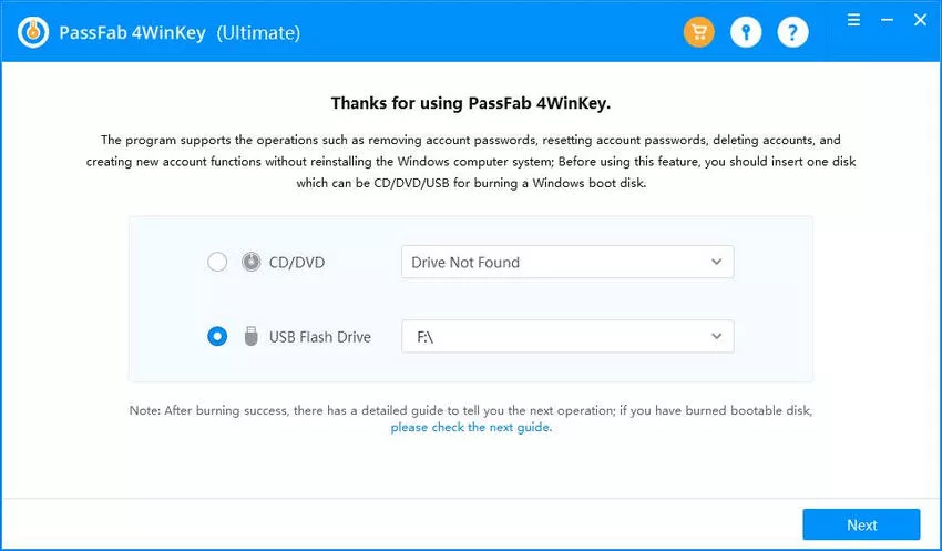 passfab 4winkey drive options