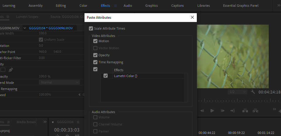 paste attributes premiere - Come utilizzare gli effetti in Adobe Premiere Pro
