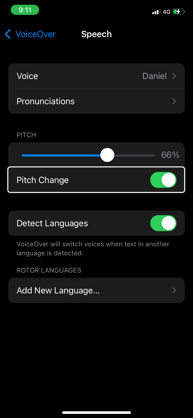 pitch change and voice option.