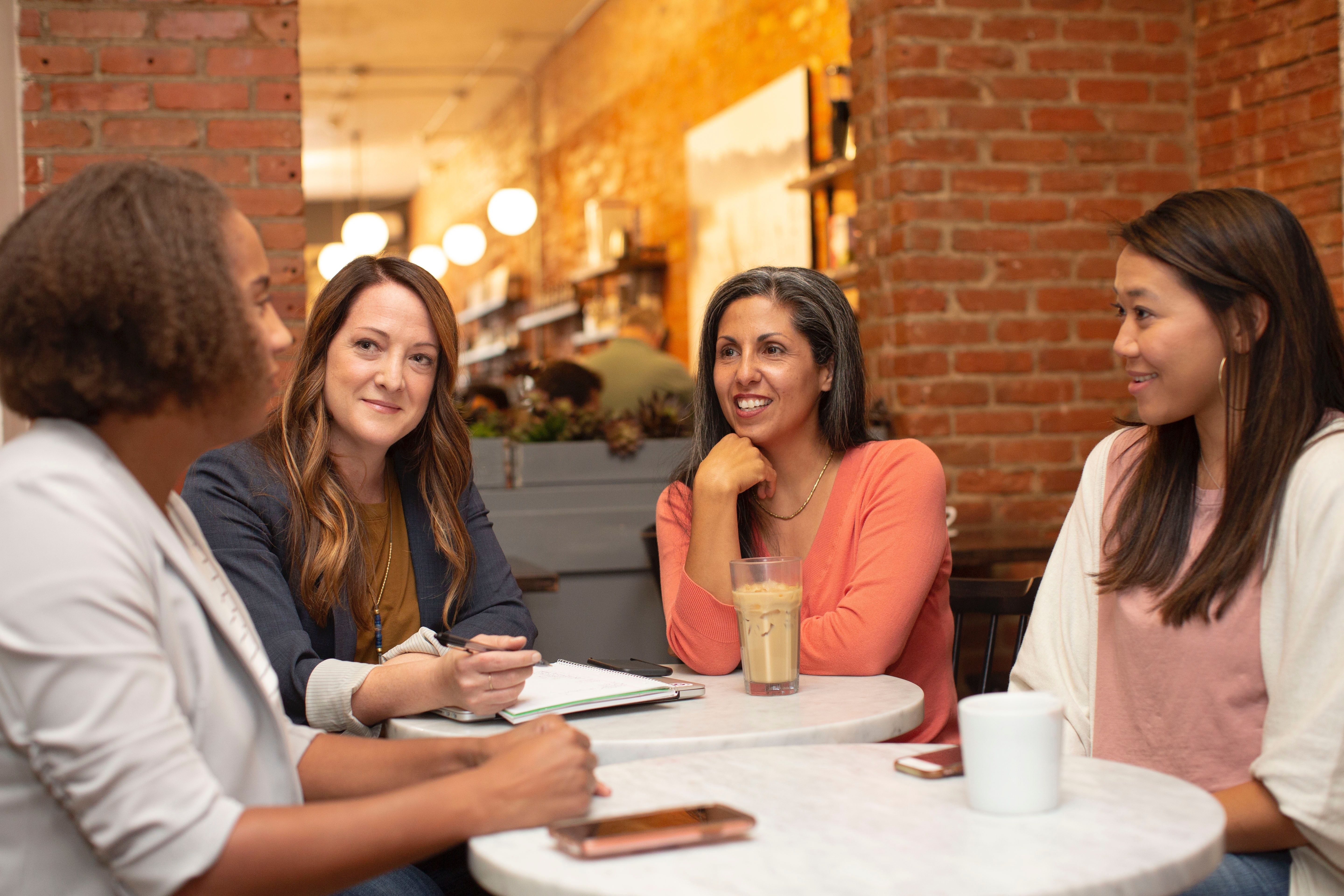 A group getting along at a table