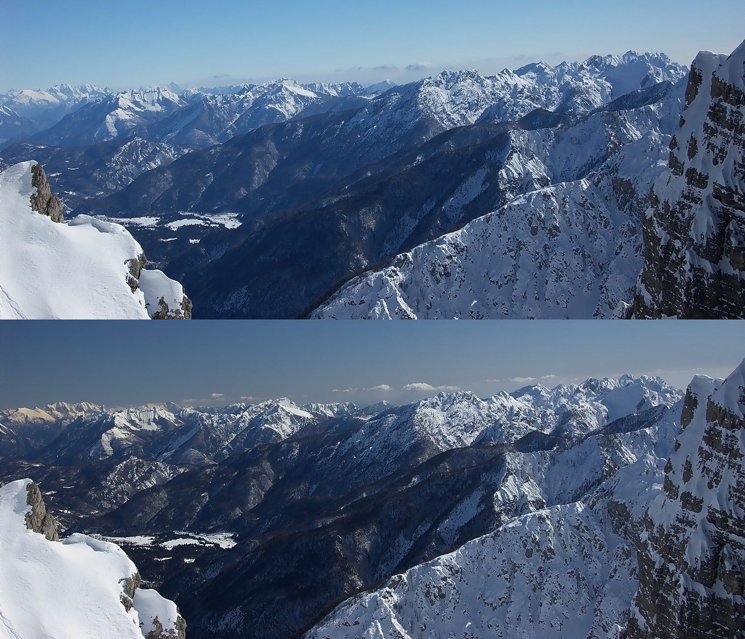 Two landscape photos, one with a polarizer filter and one without