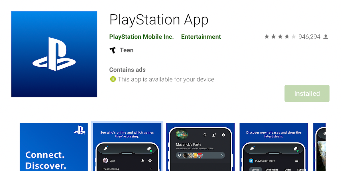 The PS app page on the Google Play Store