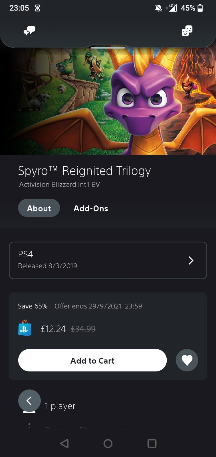 Spyro Reignited Trilogy wishlisted on the PS app