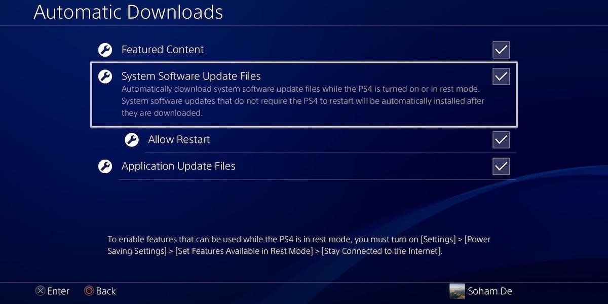 The Automatic Downloads section on a PS4