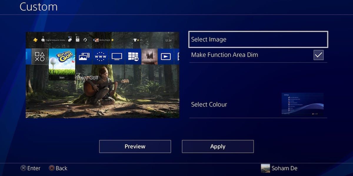 The PS4 custom image menu
