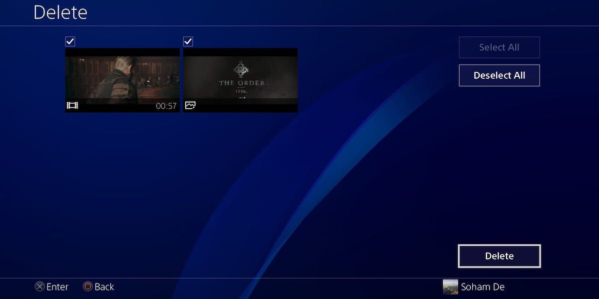 Deleting media from The Order 1886 on a PS4