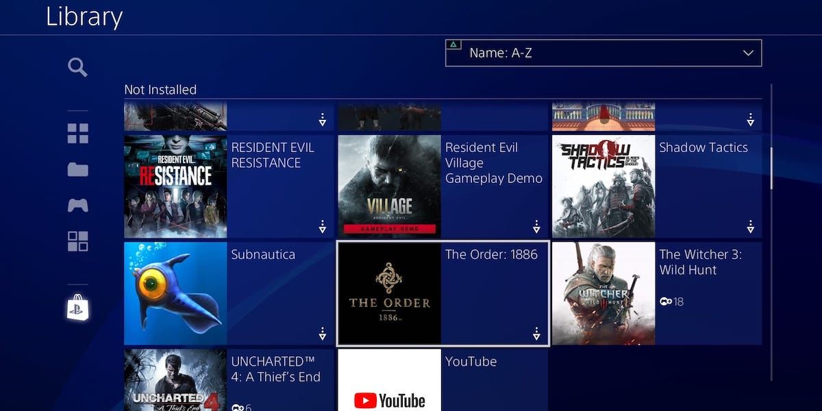 The Not Installed section of the PS4 library