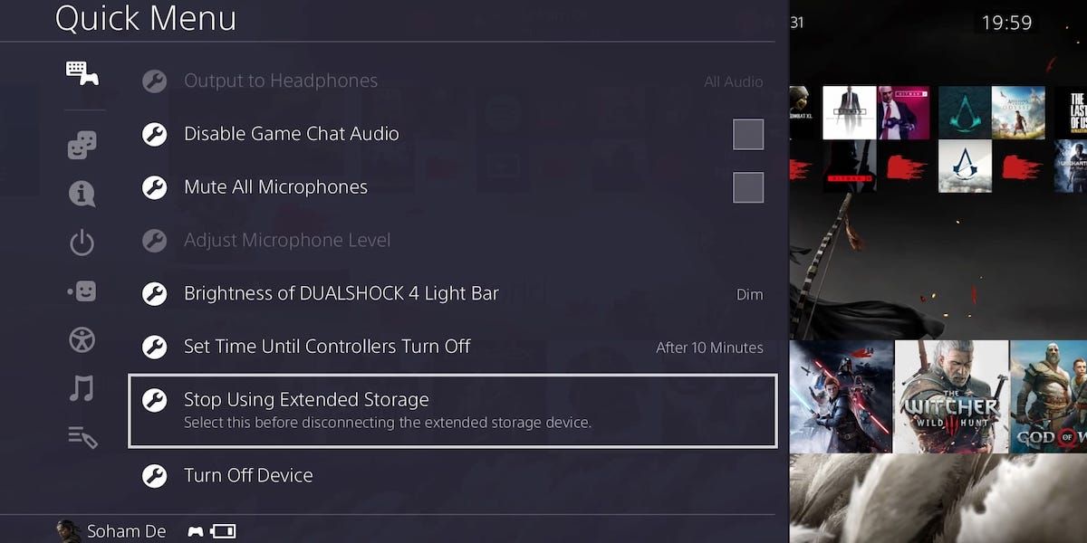 The PS4 quick menu