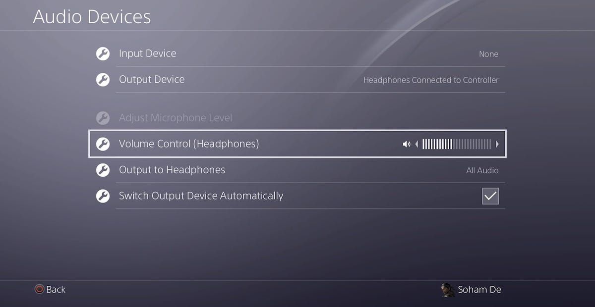 The Audio Devices section on a PS4