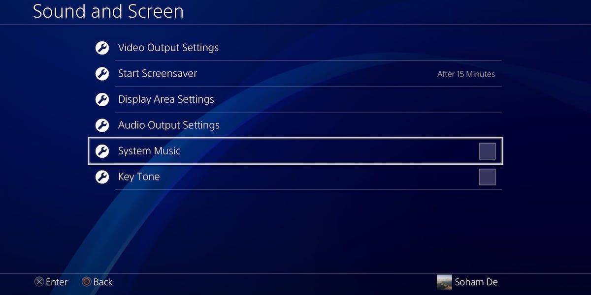 The Sound and Screen menu on a PS4