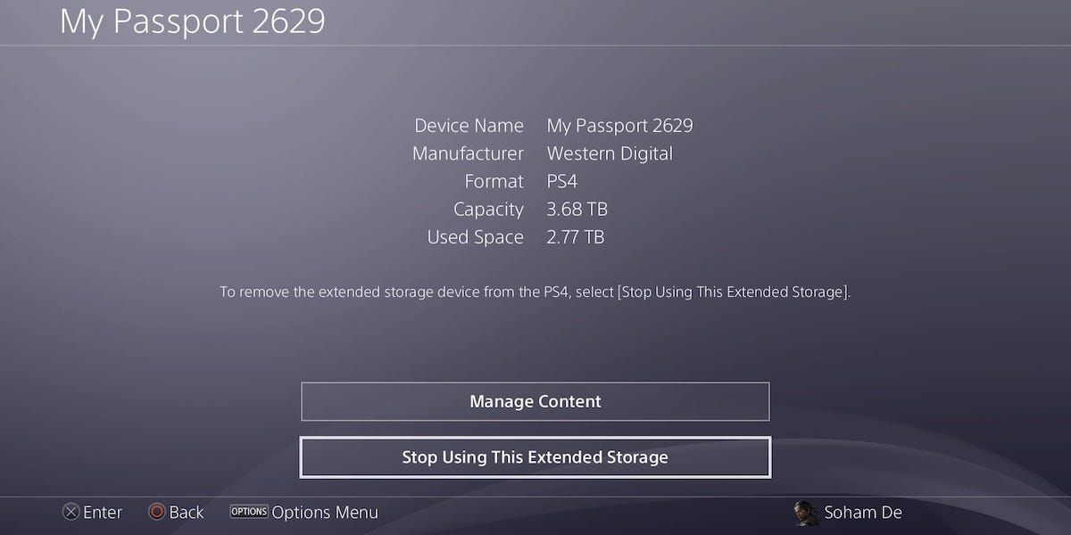Selecting Stop Using This Extended Storage on PS4