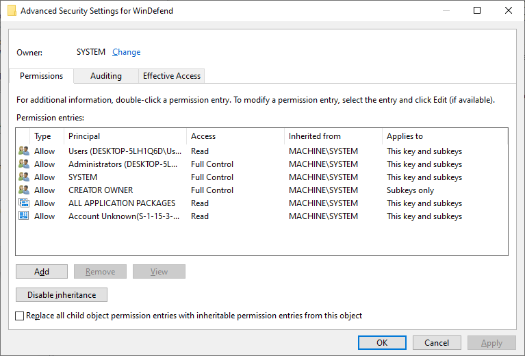 registry advanced security owner - Come assumere la piena proprietà delle chiavi di registro in Windows 10