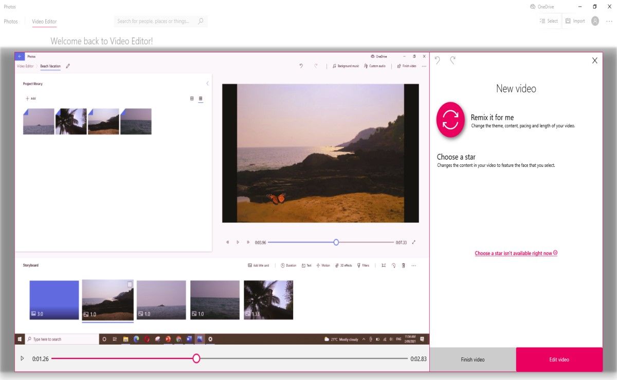 remix-video option on Windows Video editor