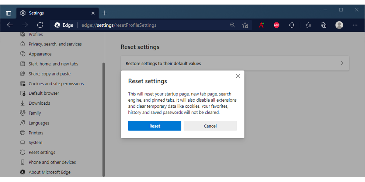 So beheben Sie den Fehler “Synchronisierung ist angehalten, Fehler bei erneuter Anmeldung” in Microsoft Edge - reset edge 1