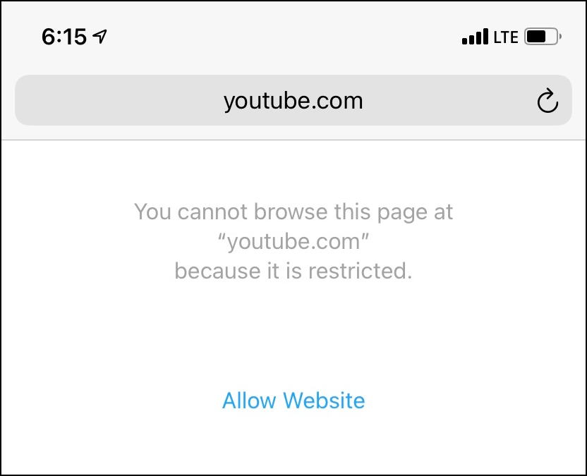 safari on iphone showing it cannot visit youtube as it is blocked - 5 modi gratuiti per bloccare YouTube sull’iPhone o sull’iPad di tuo figlio