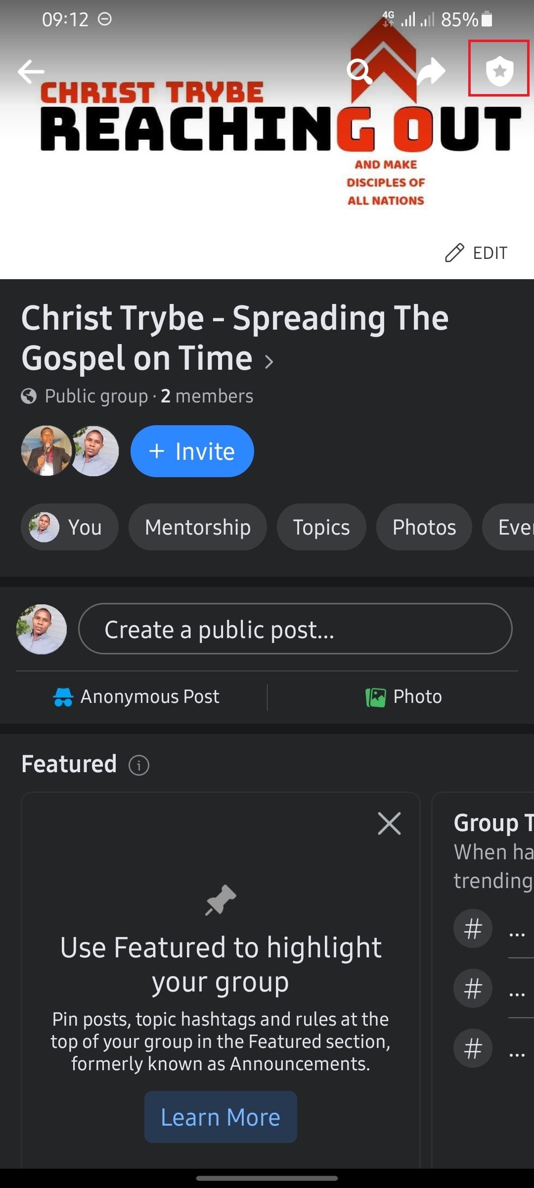 screenshot showing facebook group homepage