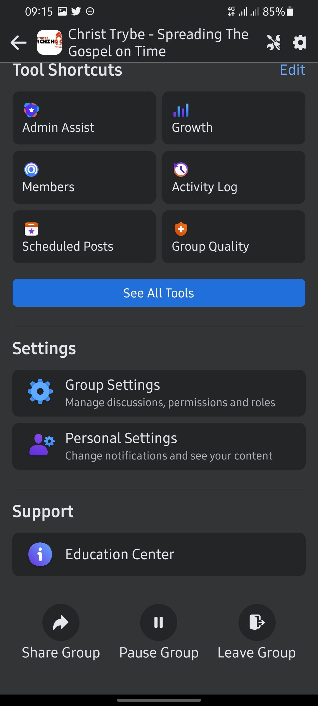 screenshot showing facebook pause group feature