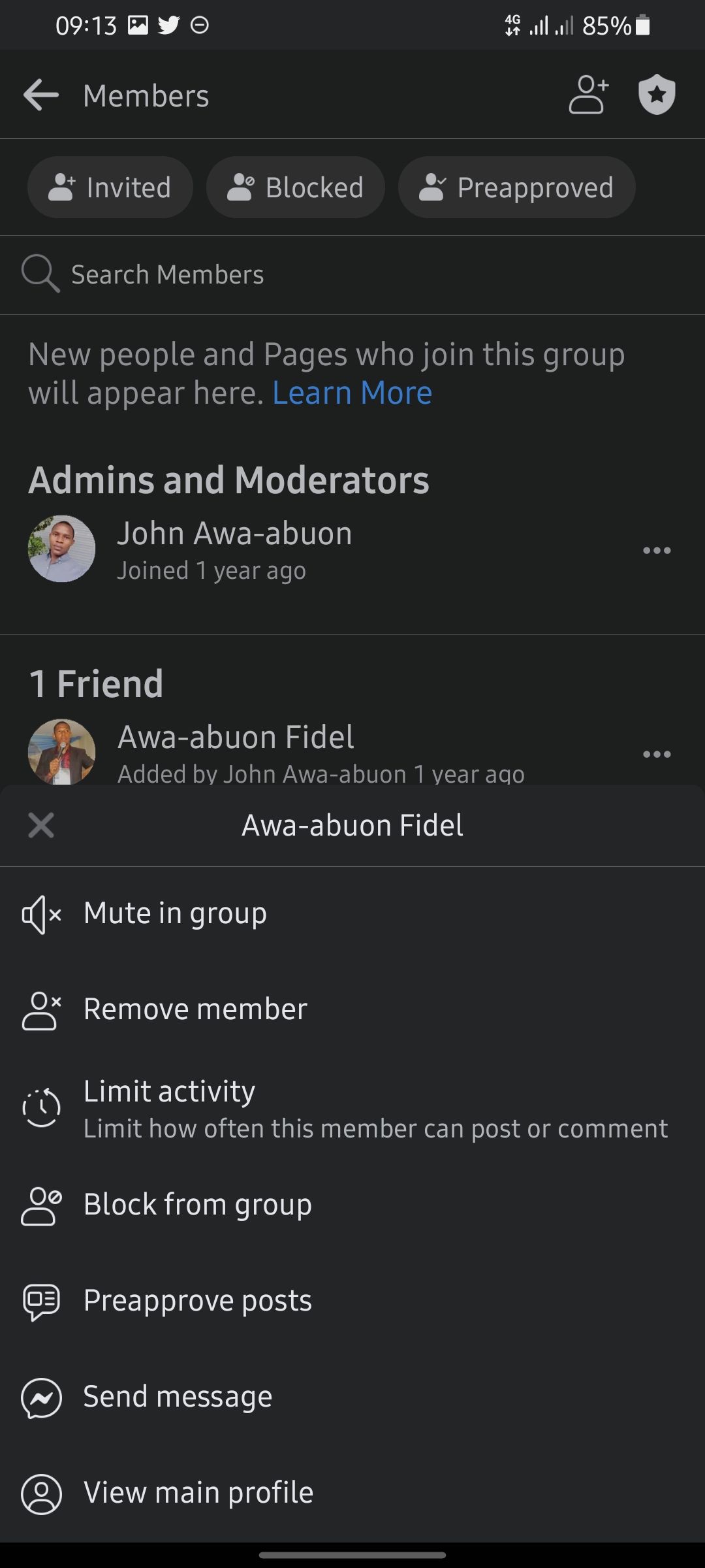 screenshot showing remove member option