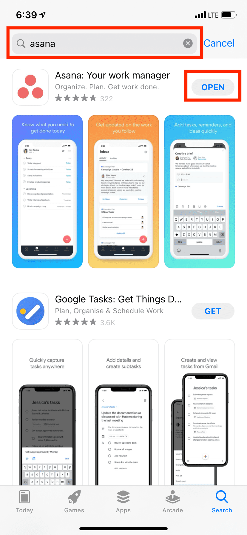 Search for app in App Store and tap Open