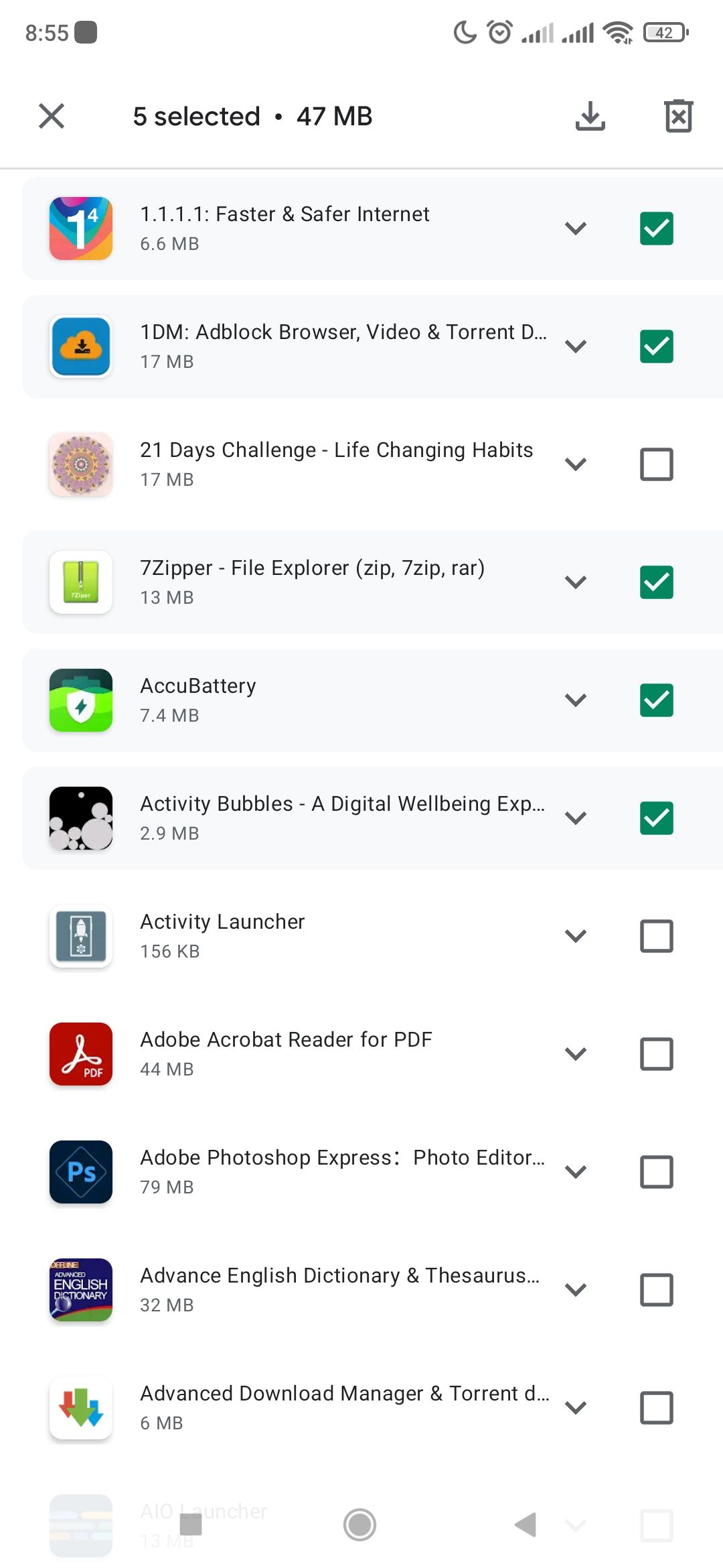 Selecting apps to delete from Google Play Store download history
