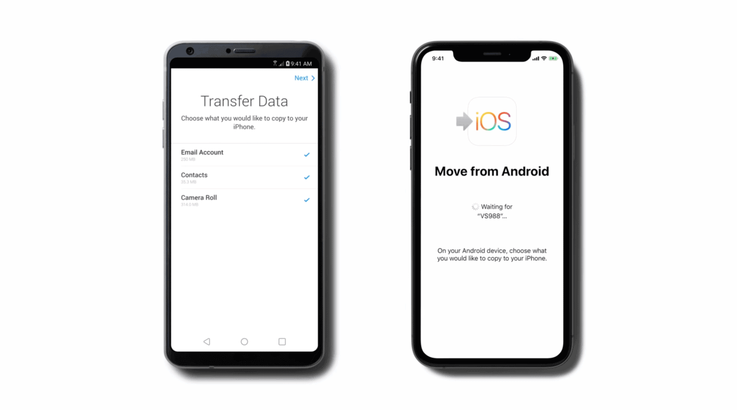 select data to transfer android to ios app