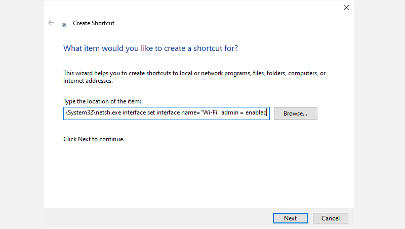 setting up the reconnect switch shortcut - Come creare un kill switch in Windows