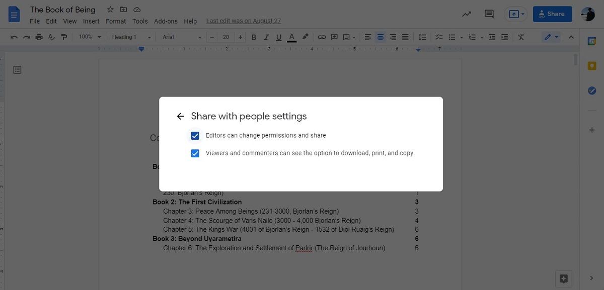 Controlling who can share your Google Doc.