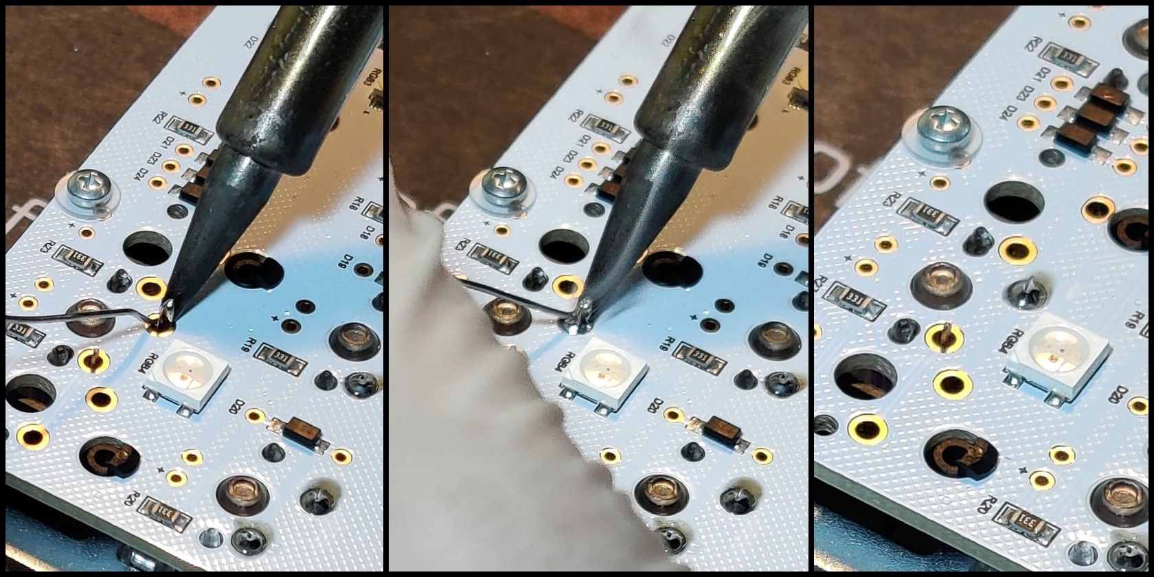 Three stages of achieving a successful soldered joint.