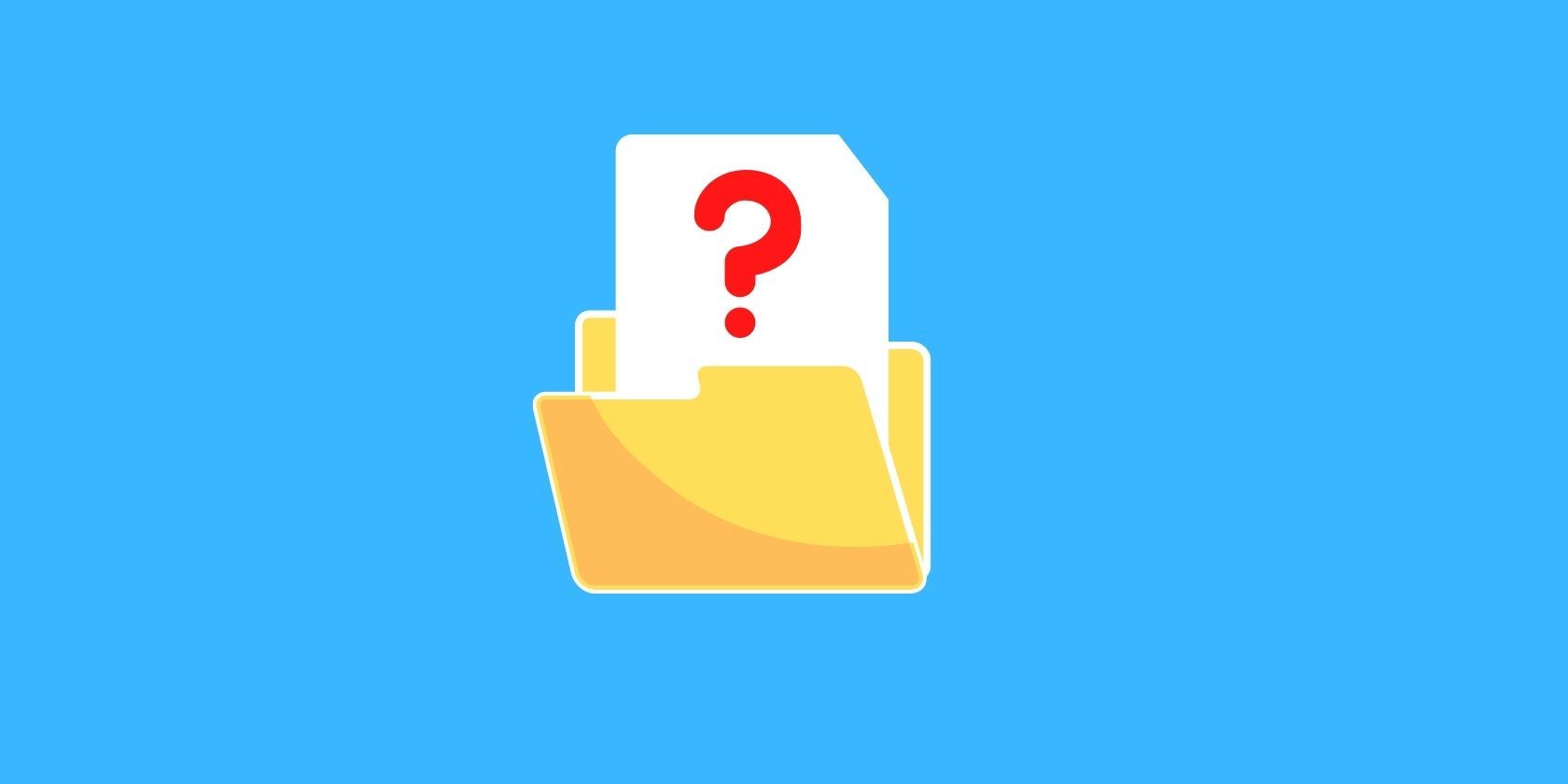 Folder and file icons with a question mark are seen on a blue background