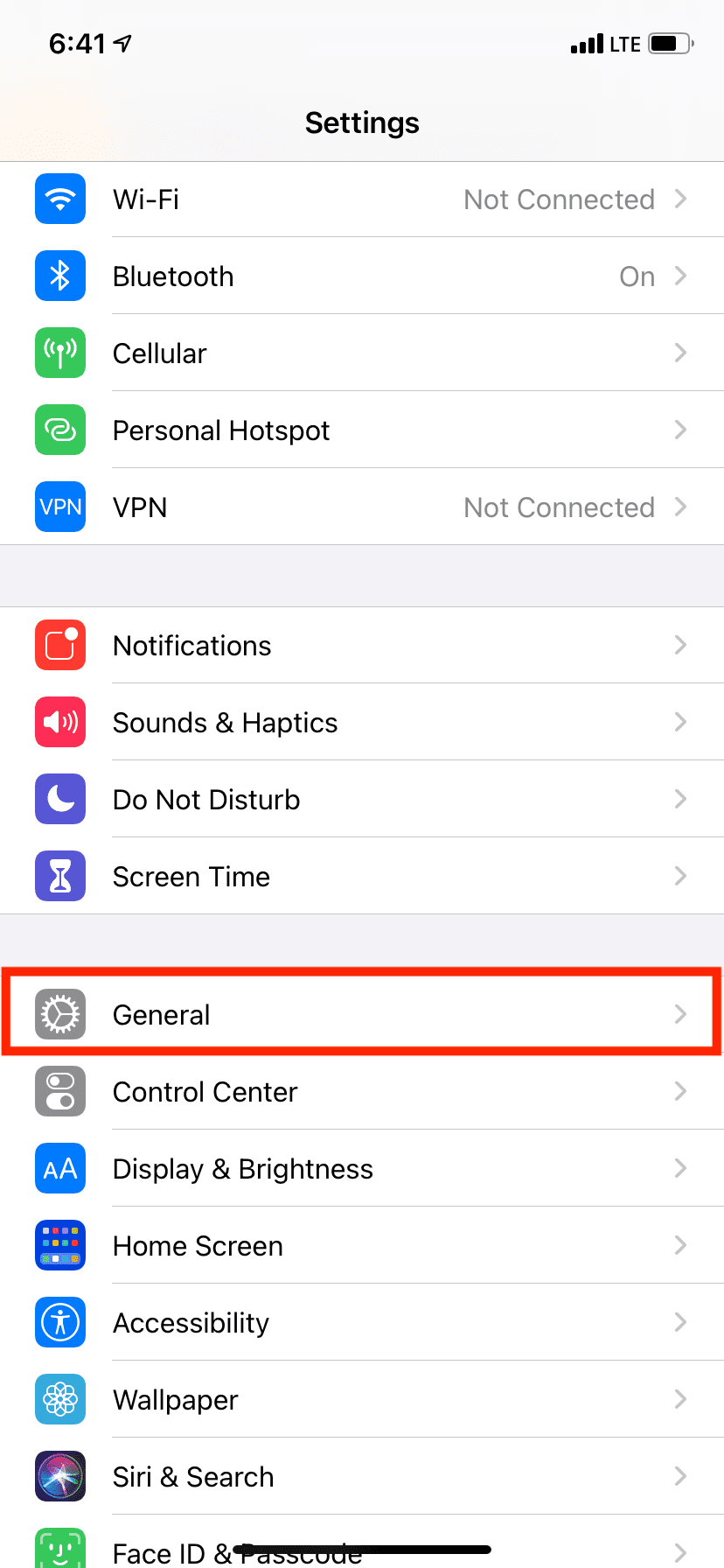 Tap General in iPhone Settings app