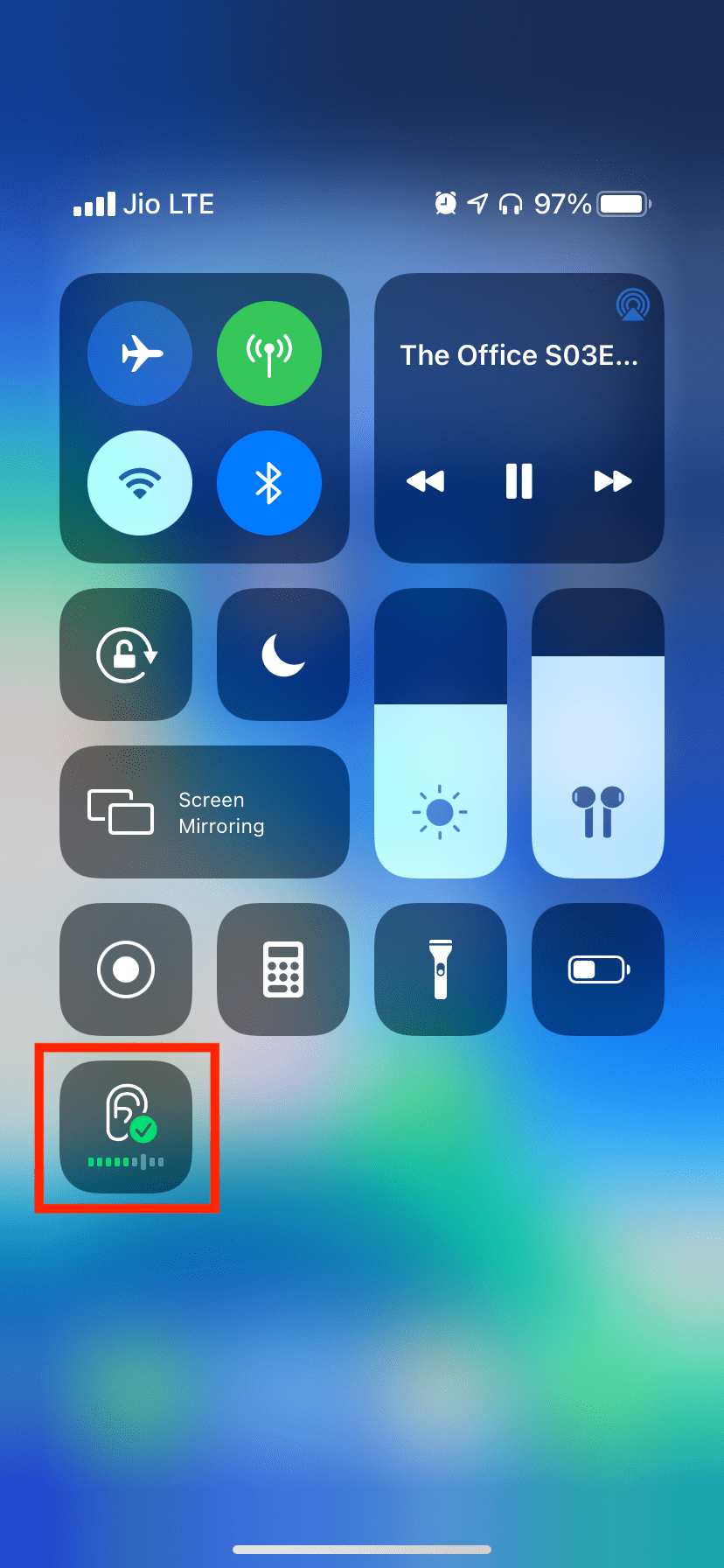 Tap Hearing control from iPhone Control Center