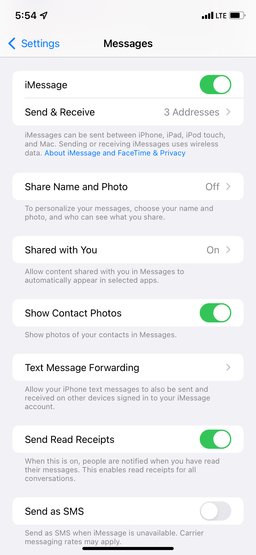 Tap Text Message Forwarding in iPhone Messages Settings