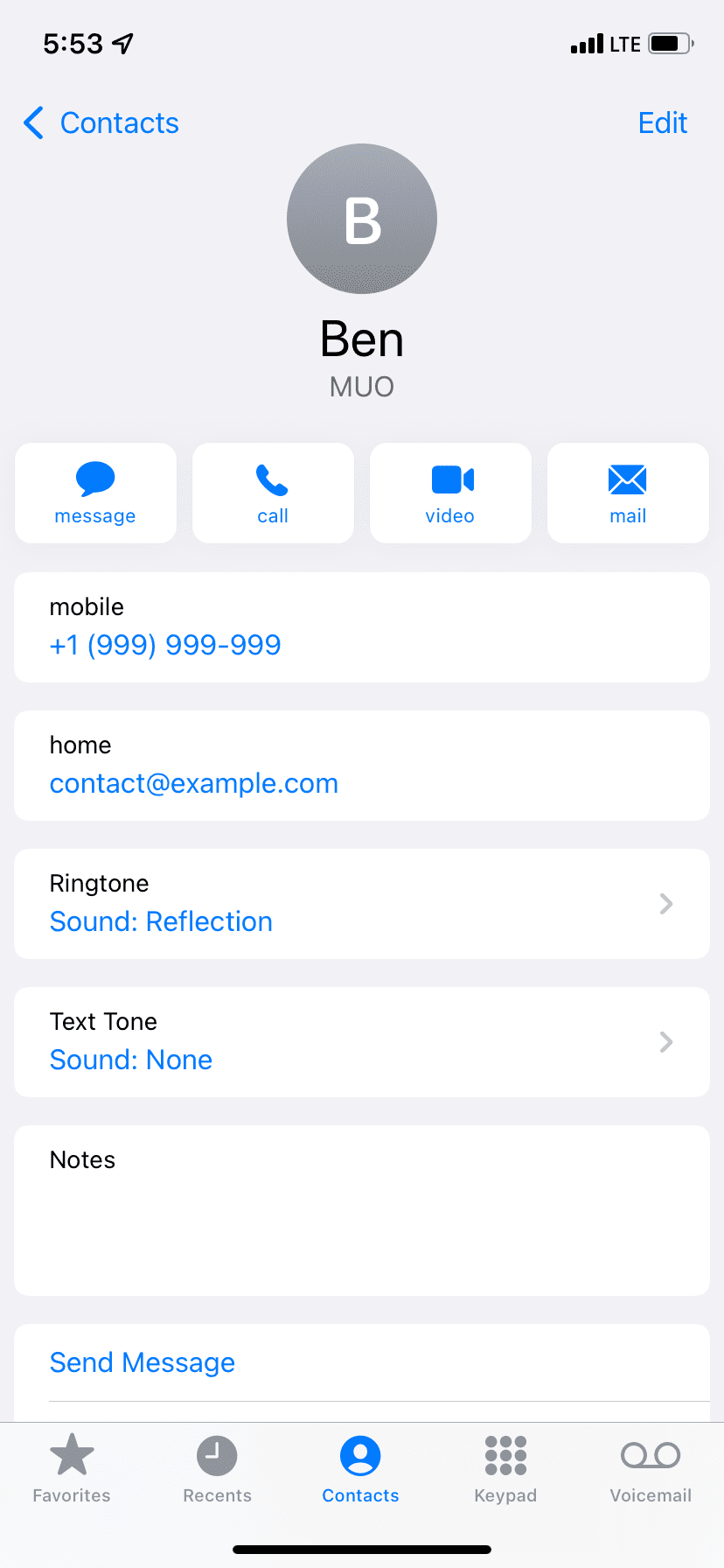 Tap Text Tone for a Contact in iPhone Phone or Contacts app