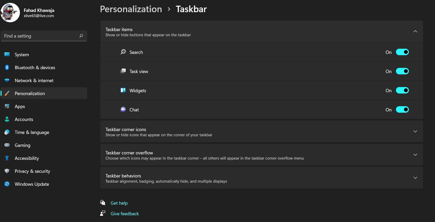 taskbar settings on Windows 11