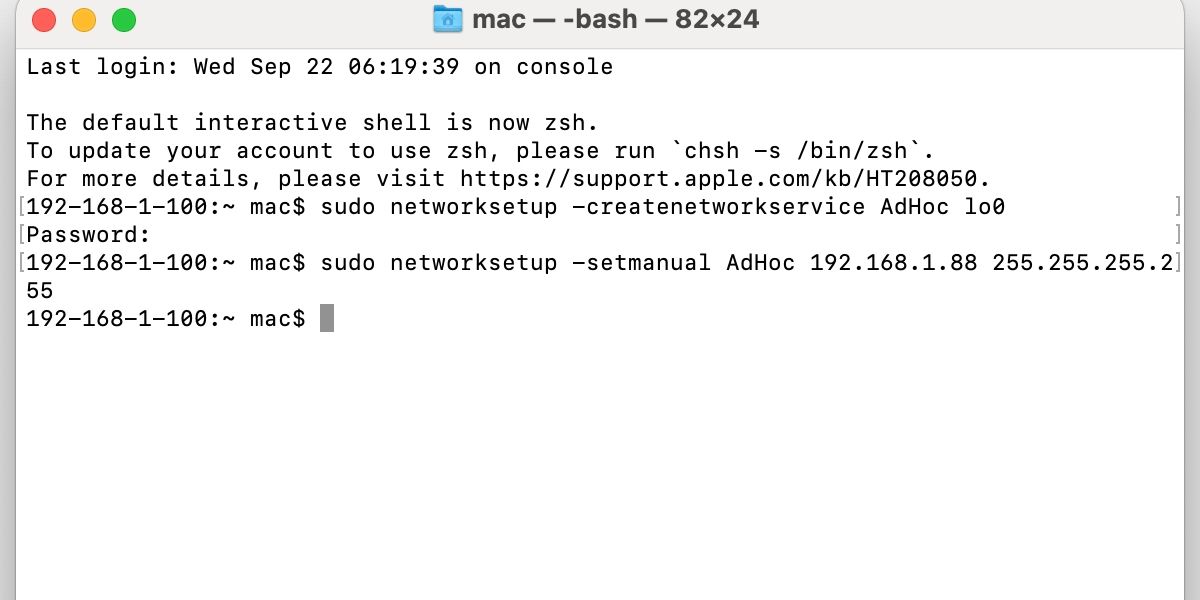 macos Terminal window using networksetup command.