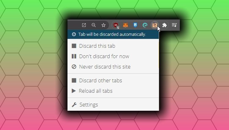 the great discarder browser options tab with icon