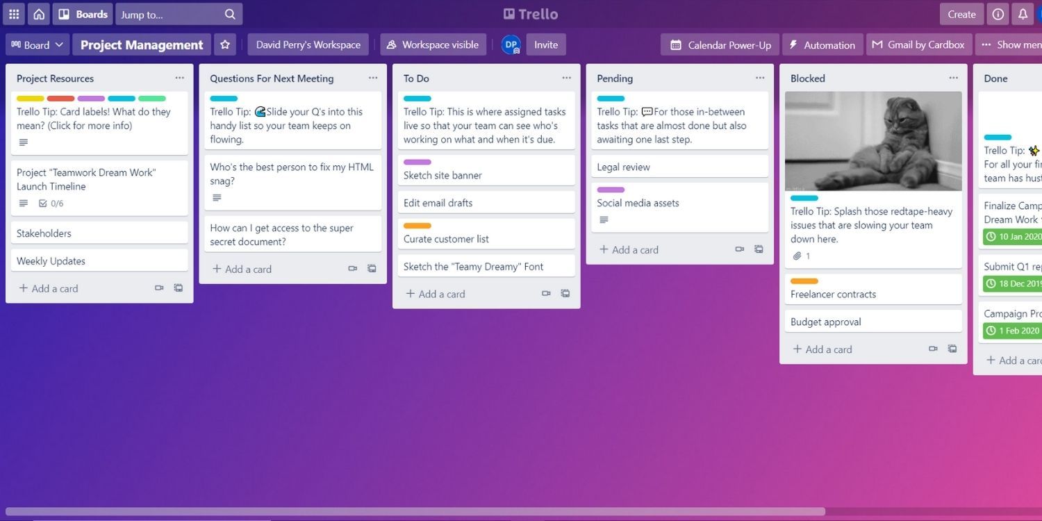 Trello project management board