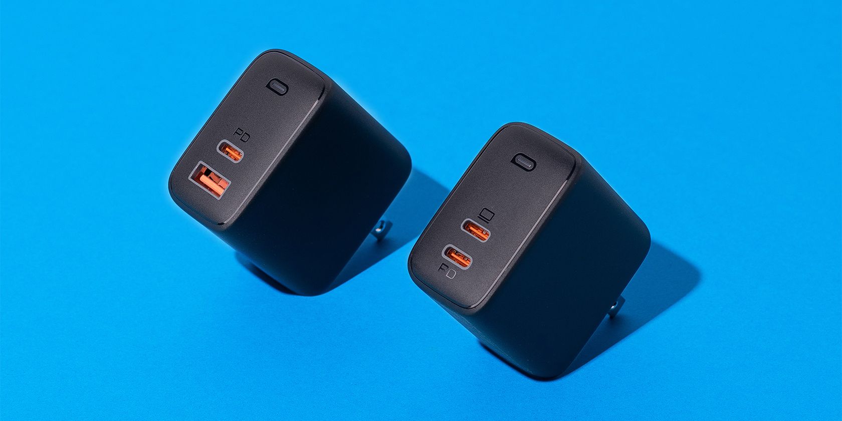 two chargers on a blue background