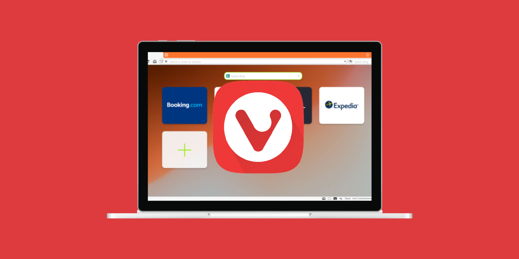 a laptop displaying Vivaldi browser with its logo