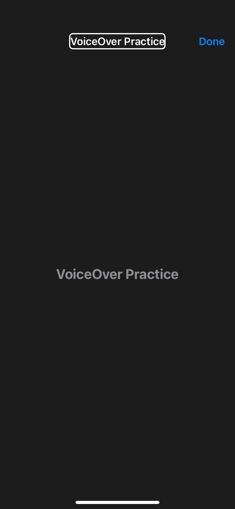 VoiceOver practice screen