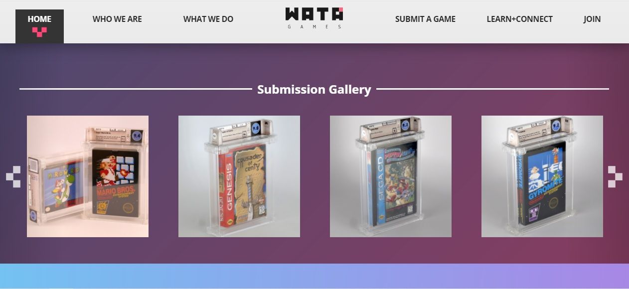 Wata Games front page showing cased games.
