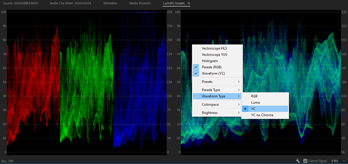 The YC Waveform in Premiere Pro.