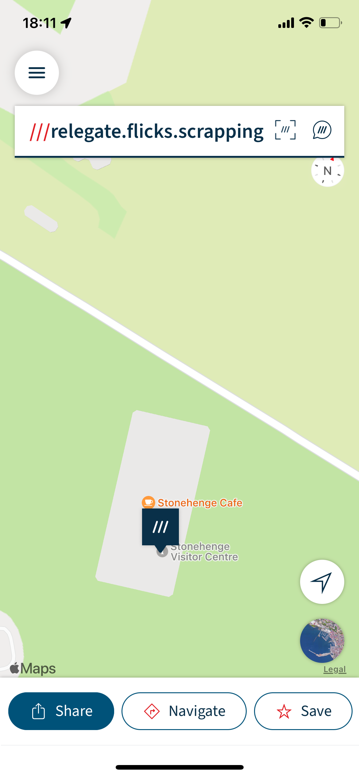 what3words app showing location and the 3 allocated words