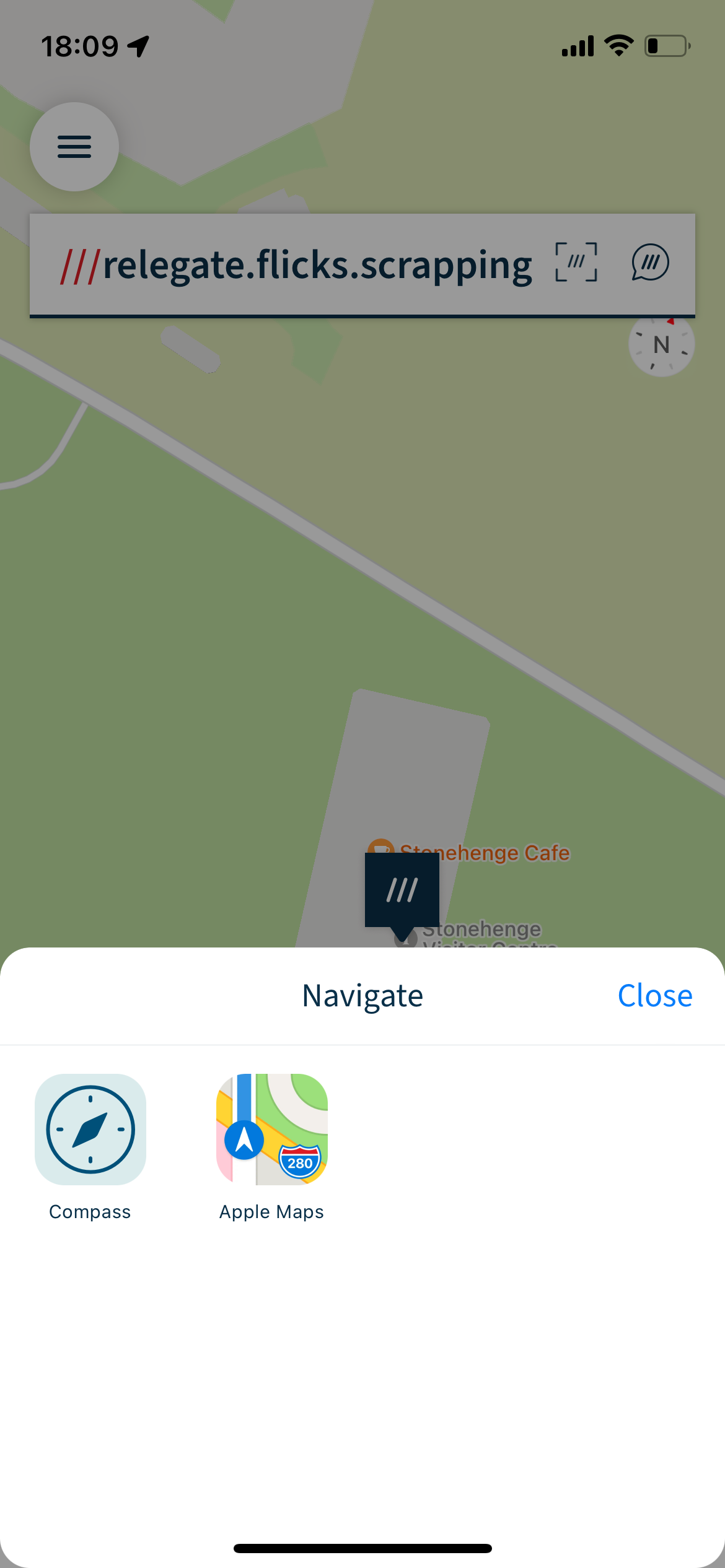 what3words app showing how the navigation option works on the iPhone app