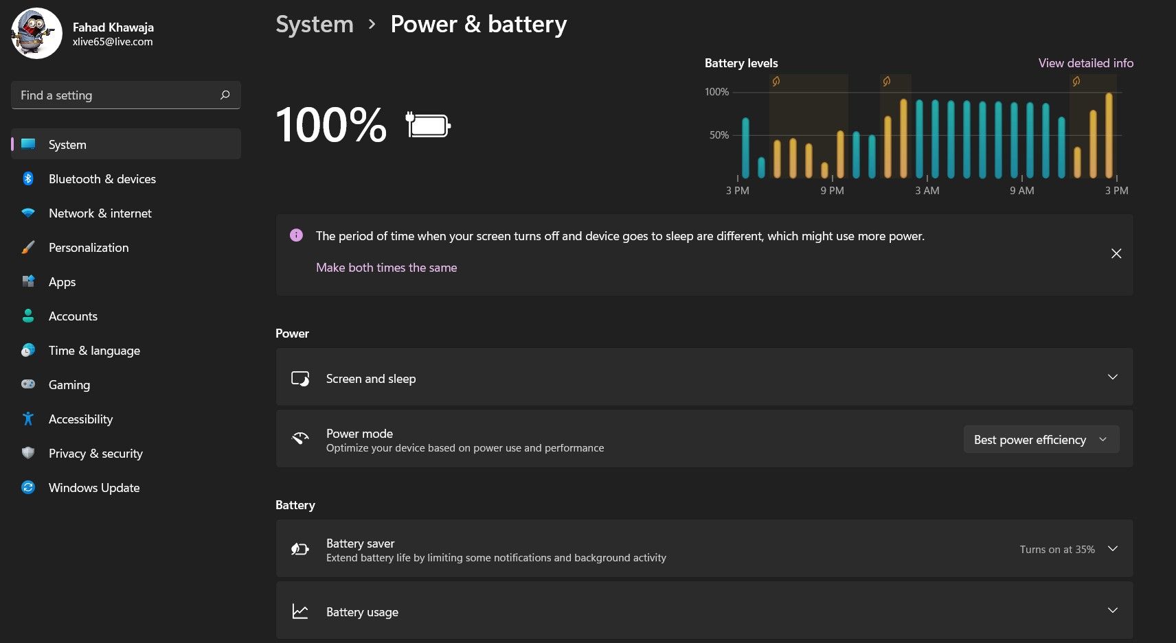 Windows 11 battery settings
