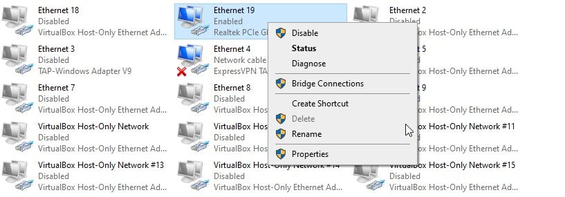 windows delete network adapter from network connections