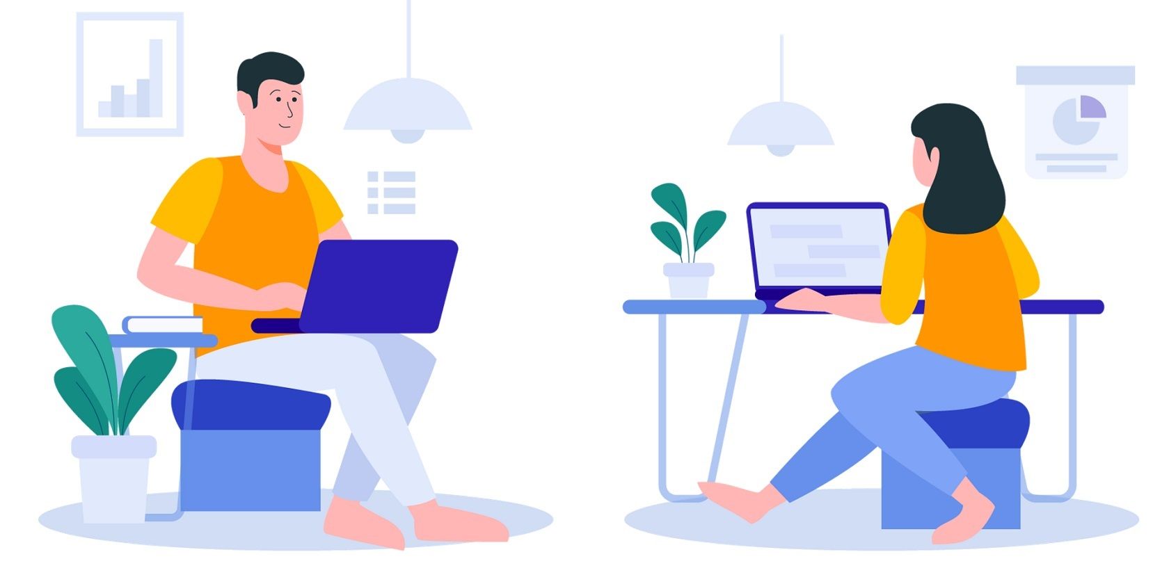 Illustration of Two People Working From Home