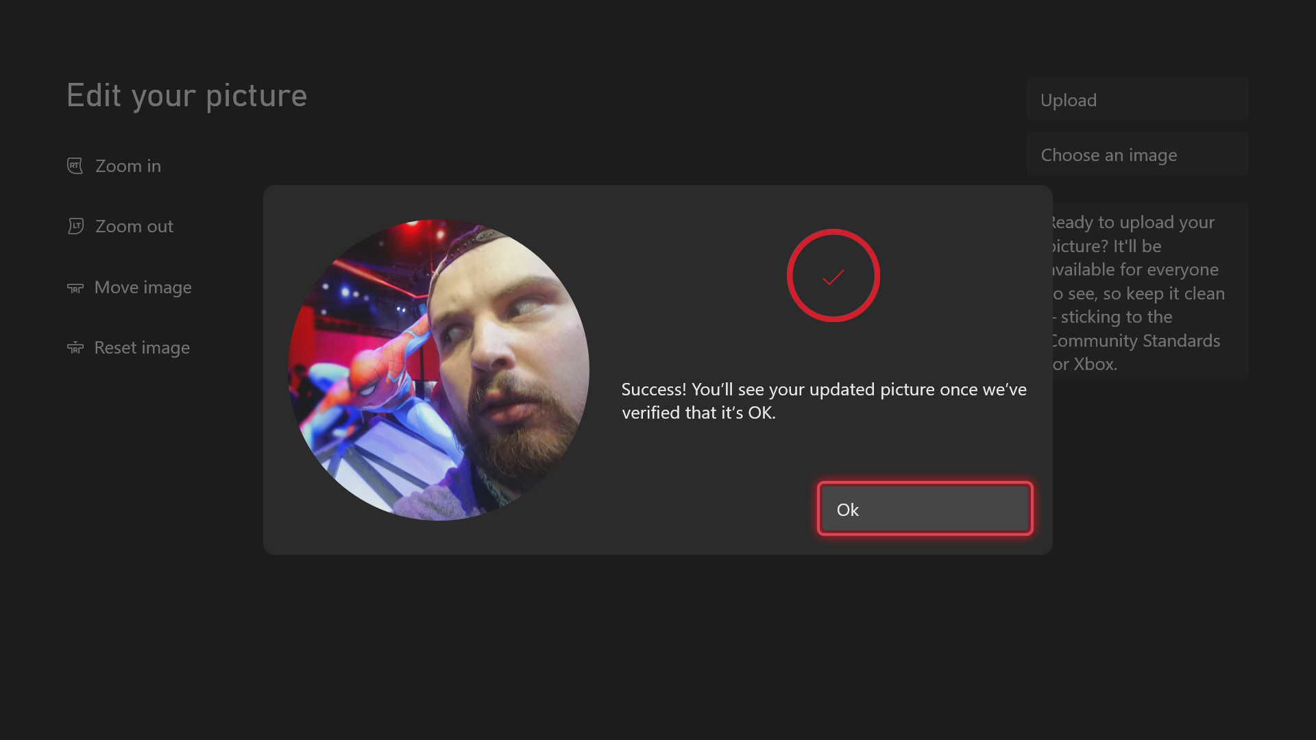 xbox change gamerpic on console screenshot