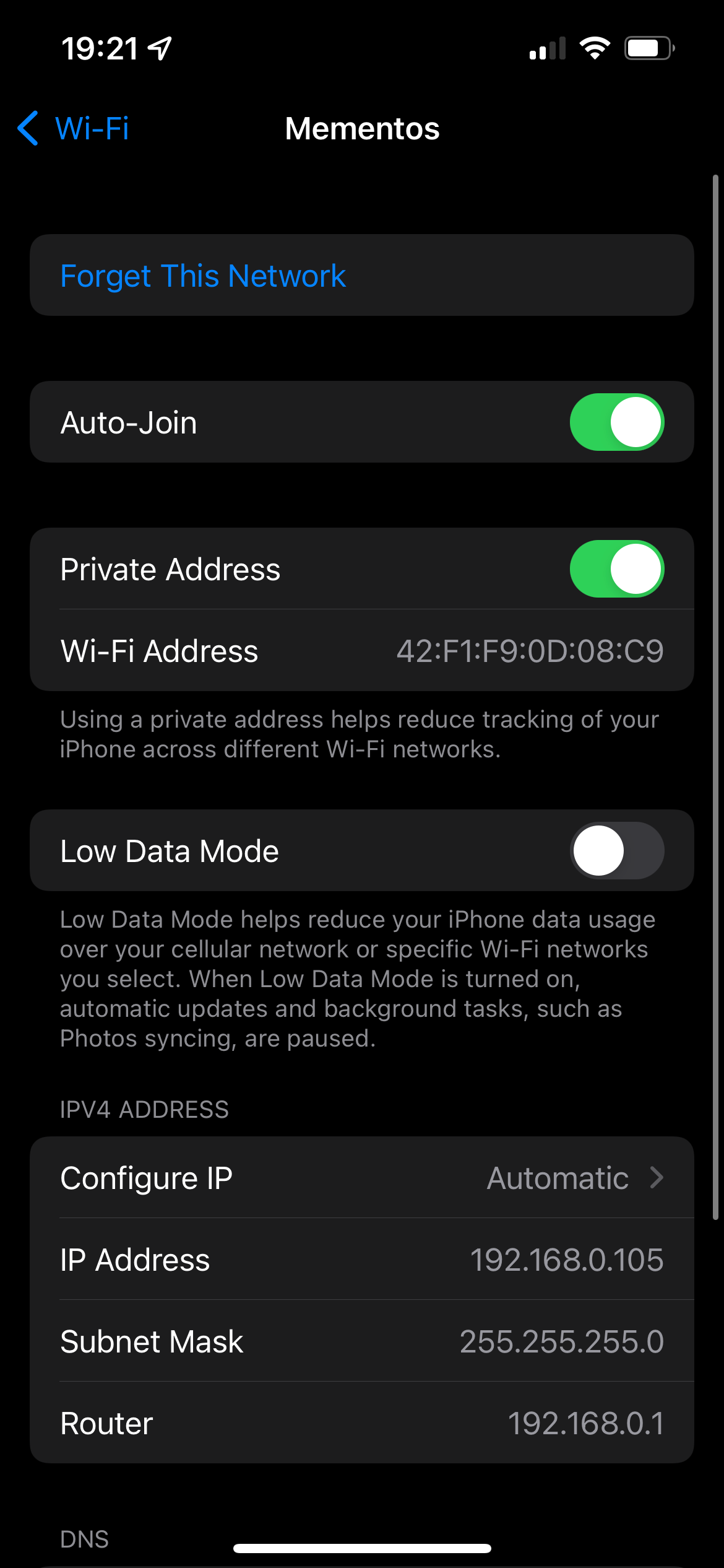 iPhone Wi-Fi Network Details