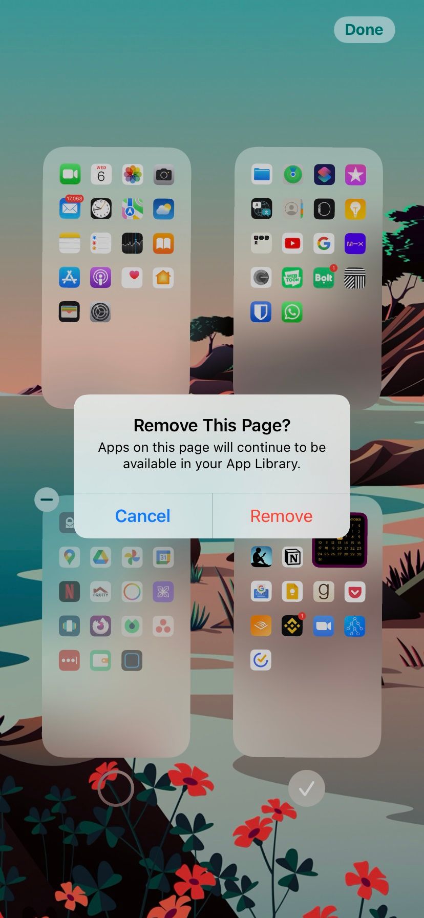 Confirmation pop-up when deleting a Home screen page